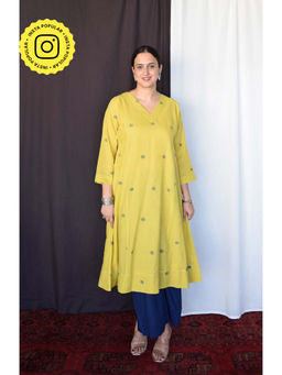HOUSE OF MOXA - Sunshine Yellow Phiran Kurta with Slip and Palazzo (Set of 3)
