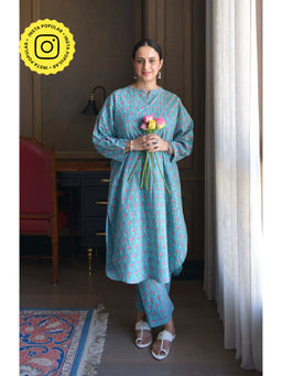 HOUSE OF MOXA - Blue Hand Block Printed Anti Fit Co-Ord (Set of 2)
