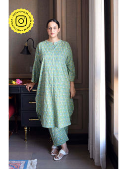 HOUSE OF MOXA - Green Hand Block Printed Anti Fit Co-Ord (Set of 2)