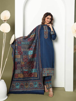 Kidar - NAWABI Women's Unstitched Suit-Blue (Set of 3)