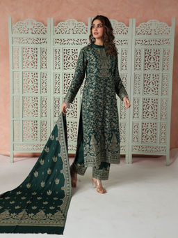 Kidar - PISHORI Women's Unstitched Suit-Green (Set of 3)