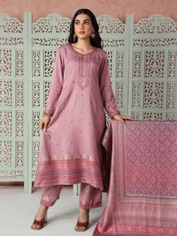 Kidar - SATRANGI Women's Unstitched Suit-Pink (Set of 3)