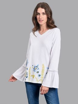 Beverly Hills Polo Club - White Bljuebell Border Print V-neck Tunic