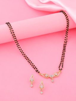 Estele - Gold Plated CZ Flower Drop Designer Mangalsutra Necklace Set for Women