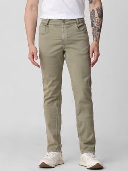 Mufti - Light Olive Green Solid Jeans