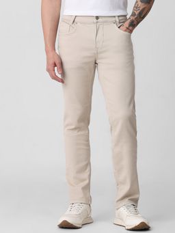 Mufti - Pale Sand Beige Solid Jeans