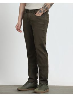 Mufti - Dark Olive Green Solid Jeans