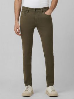 Mufti - Dark Olive Green Solid Jeans