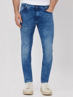 Mufti - Washed Mid Blue Solid Jeans