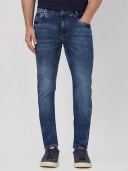 Mufti - Washed Indigo Blue Solid Jeans