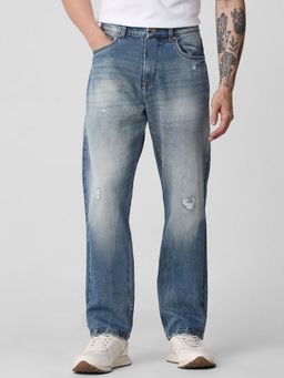 Mufti - Washed Mid Blue Solid Jeans
