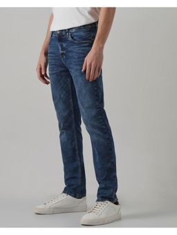 Mufti - Washed Indigo Blue Solid Jeans