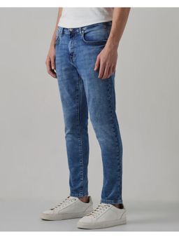 Mufti - Washed Mid Blue Solid Jeans