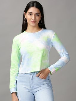 SHOWOFFFF - Womens Long Sleeves Round Neck Multi Dyed Top