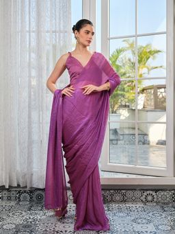 Kalista Fashion - Women Purple Tissue Embellished Saree with Unstitched Blouse