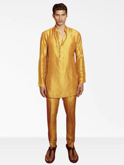 Nirmooha - Mustard Nokia Silk Short Kurta With Pants