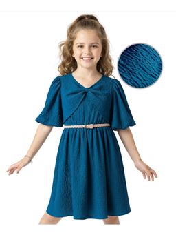 Hola Bonita - Woven Half Flutter Sleeves Textured Dress with Belt