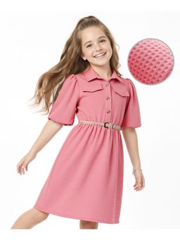 Hola Bonita - Knit Half Sleeves Solid Textured Dress with Belt