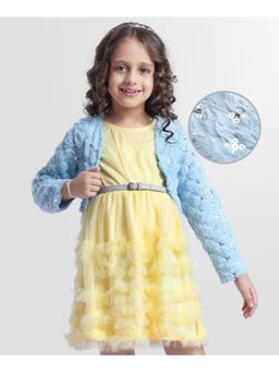 Hola Bonita - Knit Full Sleeves Sequin Party Dress With jacket & Belt