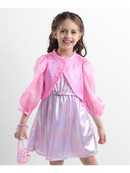 Hola Bonita - Woven Three Fourth Sleeves Shiny Party Wear Dress With jacket & Belt