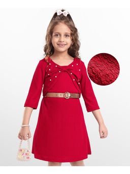 Hola Bonita - Knit Three Fourth Sleeves Textured Fabric Dress With jacket & Belt