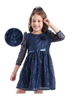 Hola Bonita - Knit Three Fourth Sleeves Lace Dress With Belt