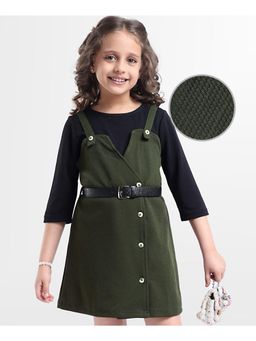 Hola Bonita - Knit Three Fourth Sleeves Textured Dress with Inner T-shirt & Belt