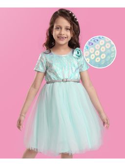 Hola Bonita - Knit Half Sleeves Party Dress With Belt