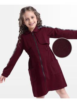 Hola Bonita - Knit Full Sleeves Collar Neck Solid Color Dress