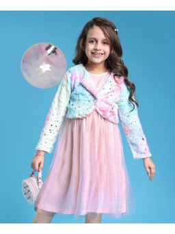 Hola Bonita - Knit Foil Mesh Party Dress With Jacket