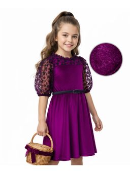 Hola Bonita - Knit Half Puffed Sleeves Dress With Belt