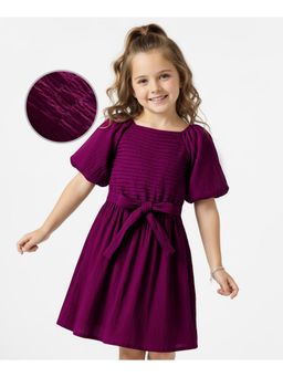 Hola Bonita - Woven Half Flutter Sleeves Solid Color Textured Dress