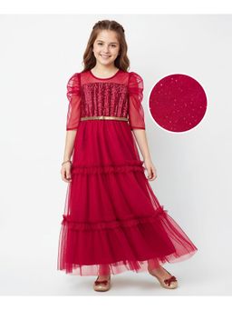 Hola Bonita - Velvet Knit Three Fourth Sleeves Dress With Belt