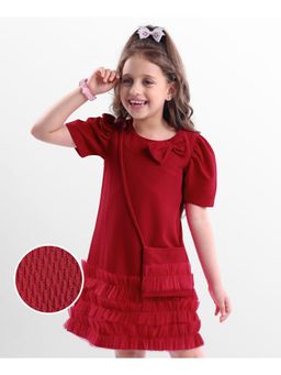 Hola Bonita - Knit Half Sleeves Solid Dress With Sling Bag