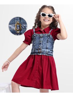 Hola Bonita - Woven Half Sleeves Solid Shirt Dress With jacket & Belt