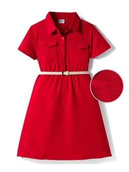 Hola Bonita - Knit Half Sleeves Solid Textured Fabric Dress With Belt