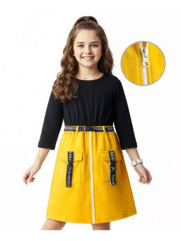 Hola Bonita - Knit Three Fourth Sleeves Solid Color Dress With Belt