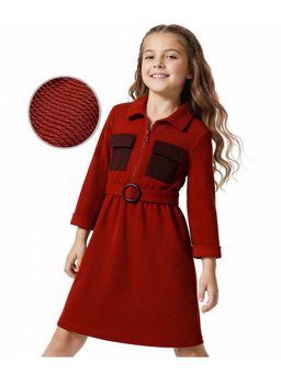 Hola Bonita - Knit Three Fourth Sleeves Solid Dress With Belt