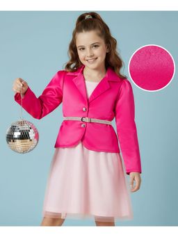 Hola Bonita - Woven Mesh Glitter Solid Party Dress With jacket & Belt