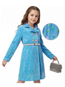Hola Bonita - Knit Full Sleeves Velvet Party Dress With Belt