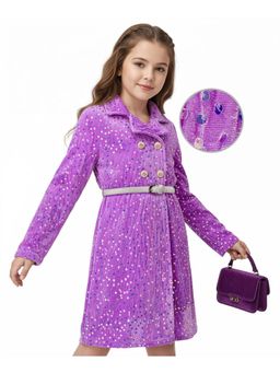 Hola Bonita - Knit Full Sleeves Velvet Party Dress With Belt