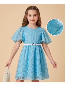 Hola Bonita - Knit Flutter Sleeves Frock With Belt