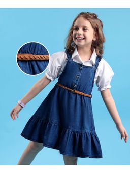 Hola Bonita - Woven Solid Denim Dress With Half Sleeves Inner Shirt & Belt
