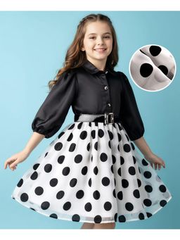 Hola Bonita - Woven Three Fourth Sleeves Polka Printed Party Dress With Belt