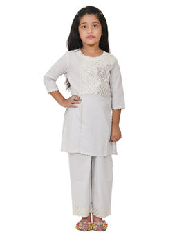 Cloth Bites - Rayon Gota Work Kurta With Pant Grey (Set of 2)