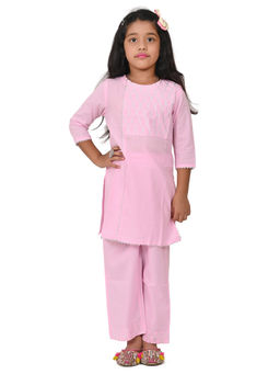 Cloth Bites - Rayon Gota Work Kurta With Pant Pink (Set of 2)