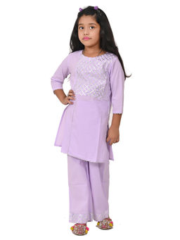 Cloth Bites - Rayon Gota Work Kurta With Pant Purple (Set of 2)