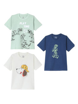FUNKRAFTS - Boys Half Sleeves Printed T-Shirt - Green, Blue & White (Pack of 3)