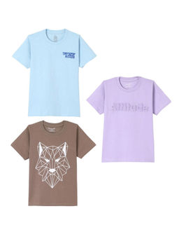FUNKRAFTS - Boys Half Sleeves Printed T-Shirt - Blue, Purple & Brown (Pack of 3)