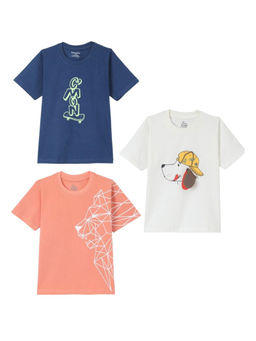 FUNKRAFTS - Boys Half Sleeves Printed T-Shirt - Peach, Blue & White (Pack of 3)